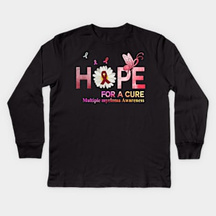 Hope For A Cure Butterfly Flower Breast cancer Kids Long Sleeve T-Shirt